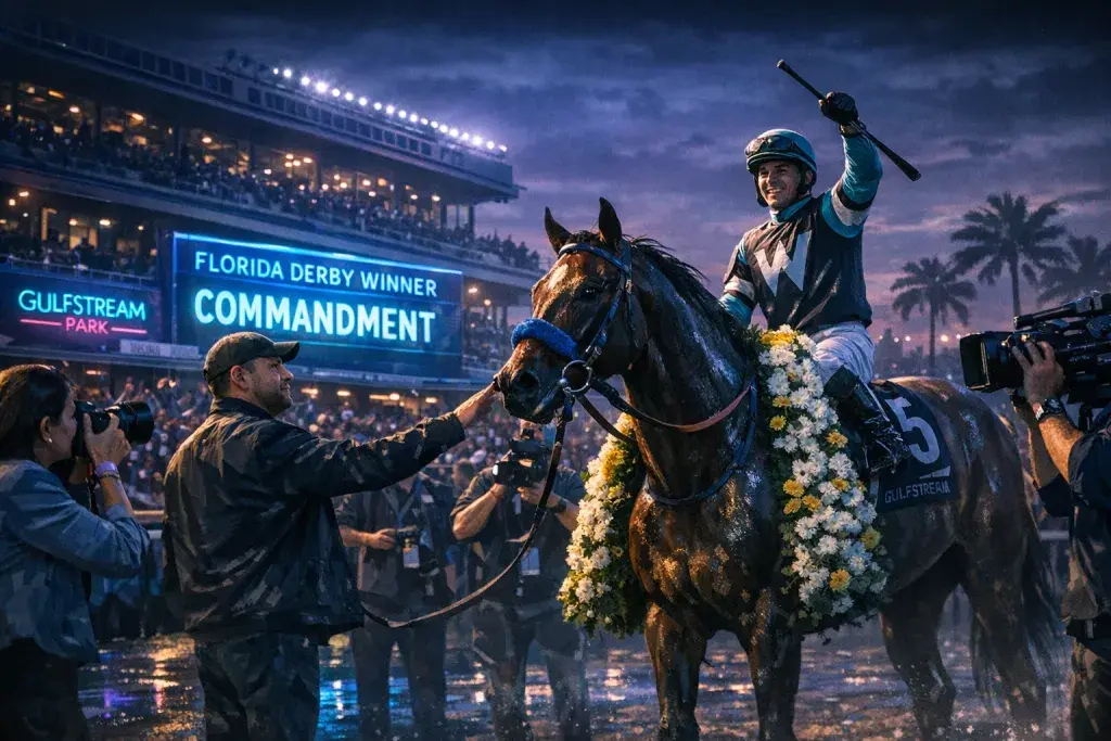 Commandment Emerges Unscathed After Narrow Florida Derby Victory at Gulfstream